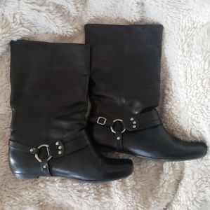 Women's Frye brand black leather moto harness boots Sz. 6M